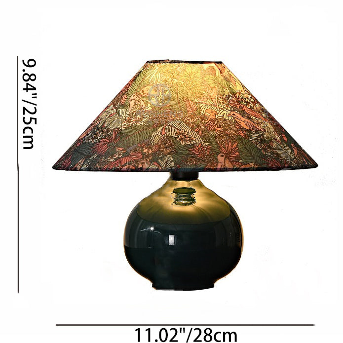 Traditional Vintage Round Table Ball Bird Flower Ceramic Fabric 1-Light Table Lamp For Bedroom
