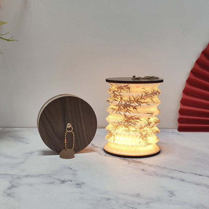 Traditional Chinese Foldable Paper Lotus Printed Lantern USB LED Table Lamp For Bedroom