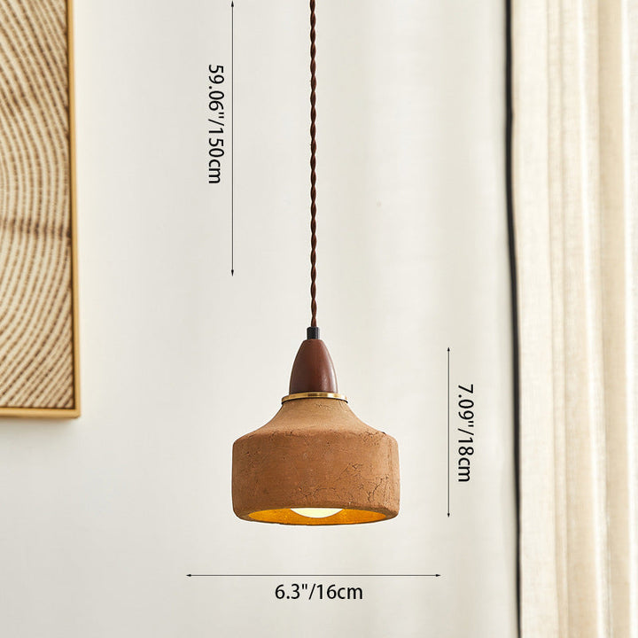 Traditional Japanese Wood Ceramic Round Shade 1-Light Pendant Light For Living Room