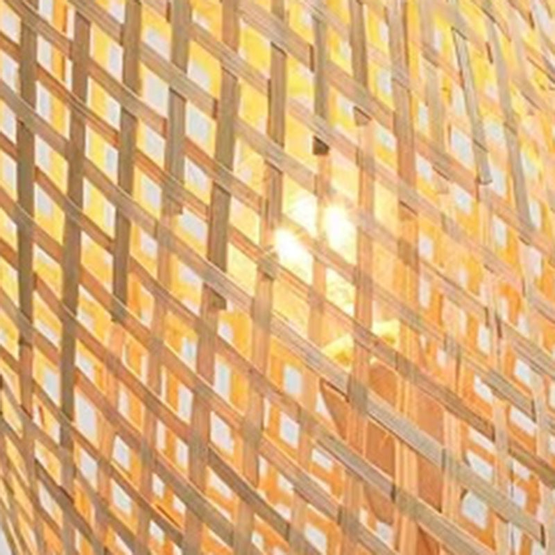 Traditional Japanese Bamboo Weaving Hollow Column 1-Light Standing Floor Lamp For Dining Room