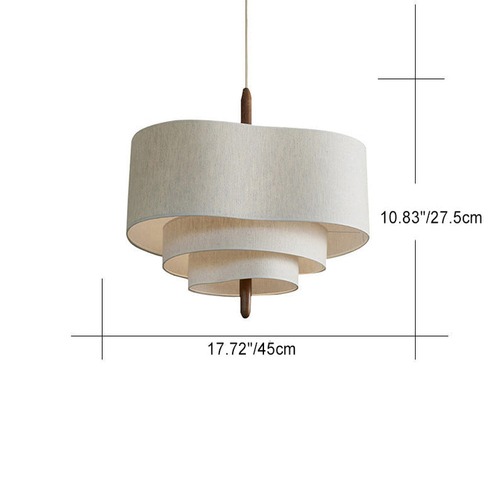 Traditional French Corrugated Fabric Shade Solid Wood 3-Light Pendant Light For Living Room