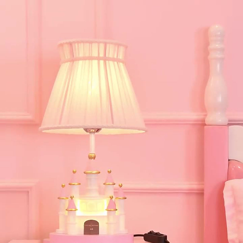 Traditional European Fabric Pink Dream Castle Resin Base 1-Light Table Lamp For Bedroom