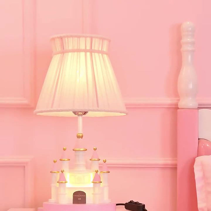Traditional European Fabric Pink Dream Castle Resin Base 1-Light Table Lamp For Bedroom