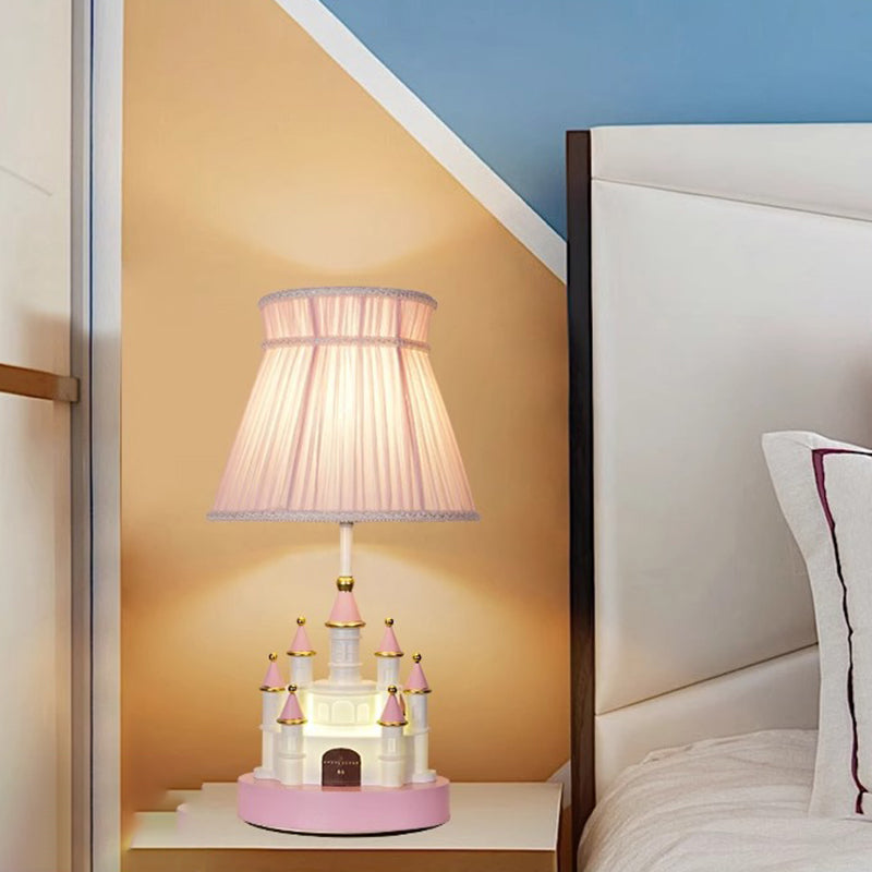 Traditional European Fabric Pink Dream Castle Resin Base 1-Light Table Lamp For Bedroom
