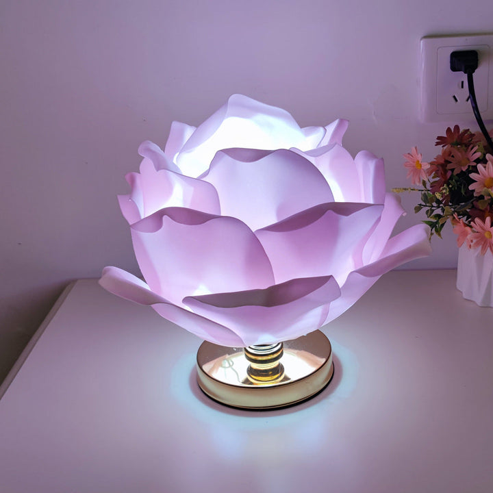 Contemporary Creative Lotus Flower Fabric Hardware 1-Light Table Lamp For Bedroom
