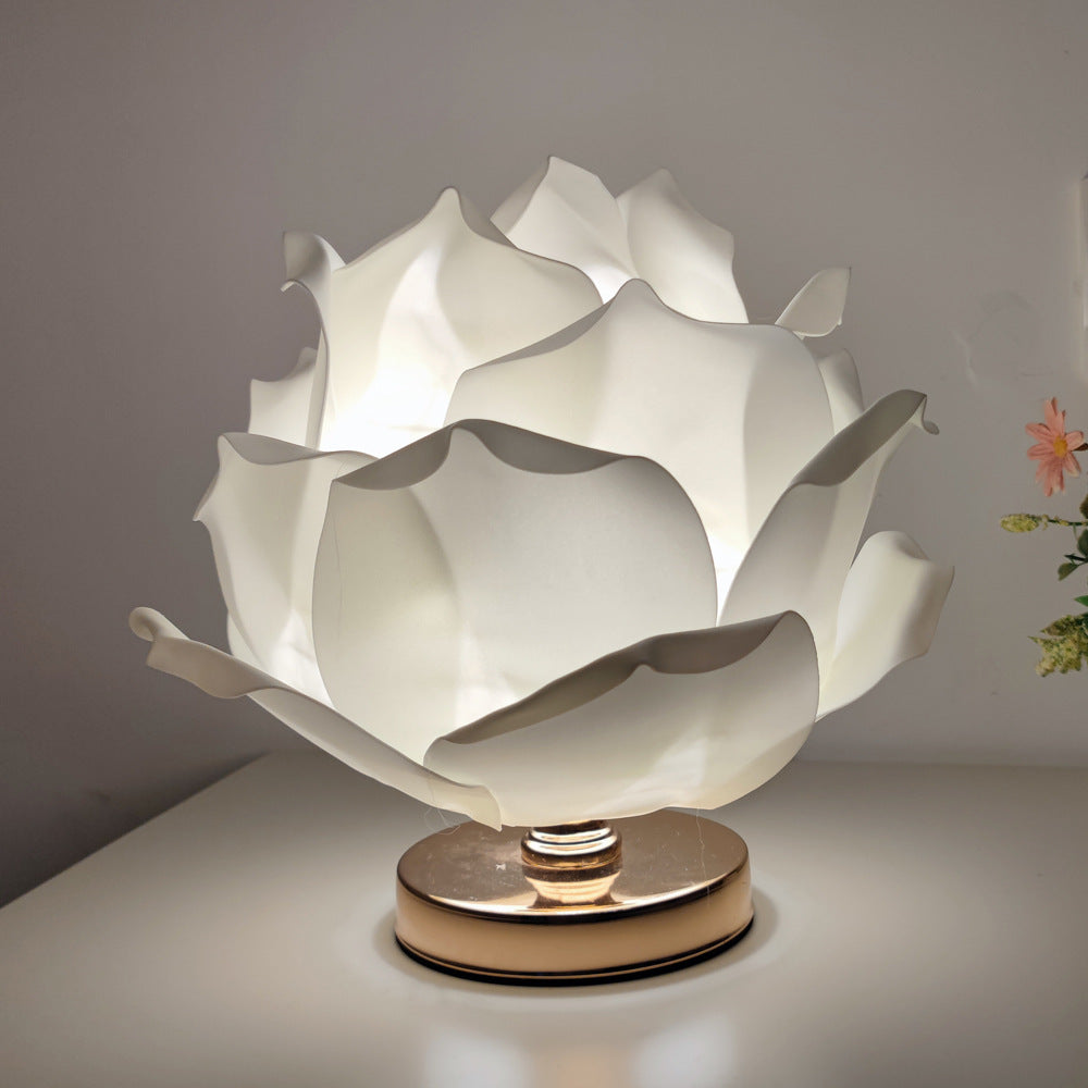 Contemporary Creative Lotus Flower Fabric Hardware 1-Light Table Lamp For Bedroom