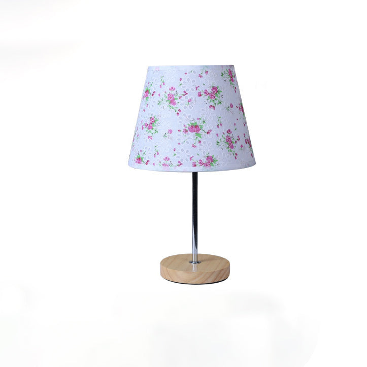 Modern Simplicity Fabric Round Shade Solid Wood 1-Light Table Lamp For Bedroom