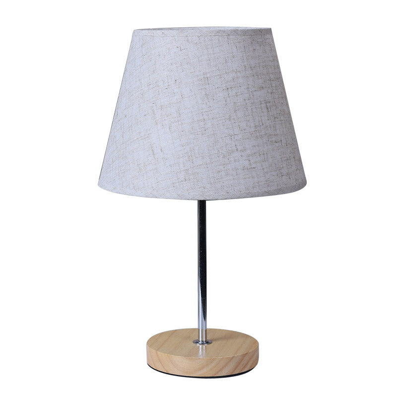 Modern Simplicity Fabric Round Shade Solid Wood 1-Light Table Lamp For Bedroom