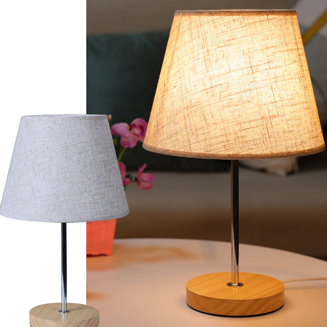 Modern Simplicity Fabric Round Shade Solid Wood 1-Light Table Lamp For Bedroom