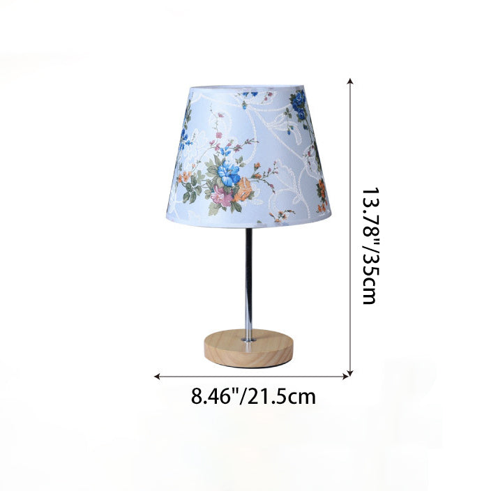 Modern Simplicity Fabric Round Shade Solid Wood 1-Light Table Lamp For Bedroom