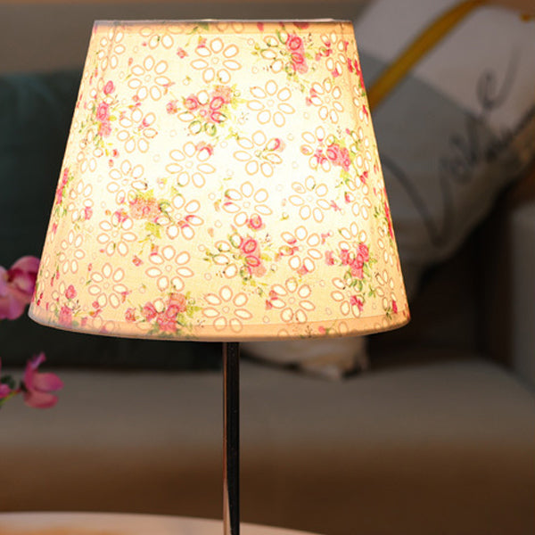 Modern Simplicity Fabric Round Shade Solid Wood 1-Light Table Lamp For Bedroom
