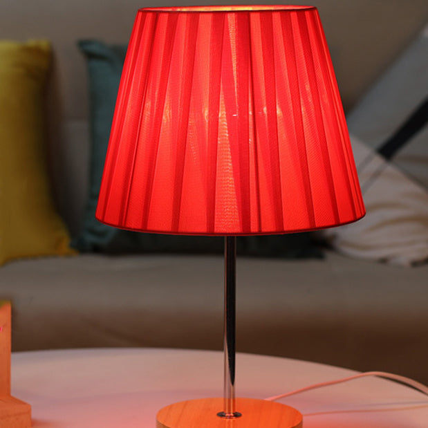 Modern Simplicity Fabric Round Shade Solid Wood 1-Light Table Lamp For Bedroom