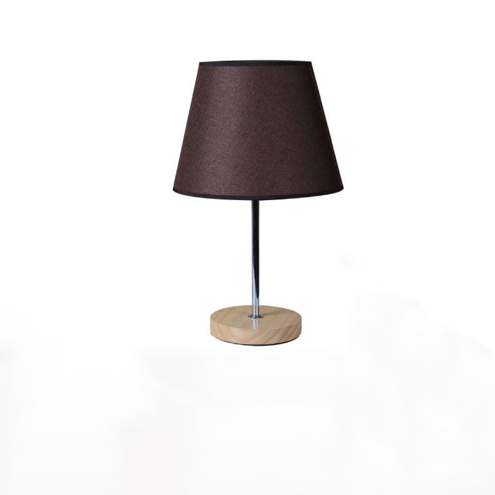 Modern Simplicity Fabric Round Shade Solid Wood 1-Light Table Lamp For Bedroom