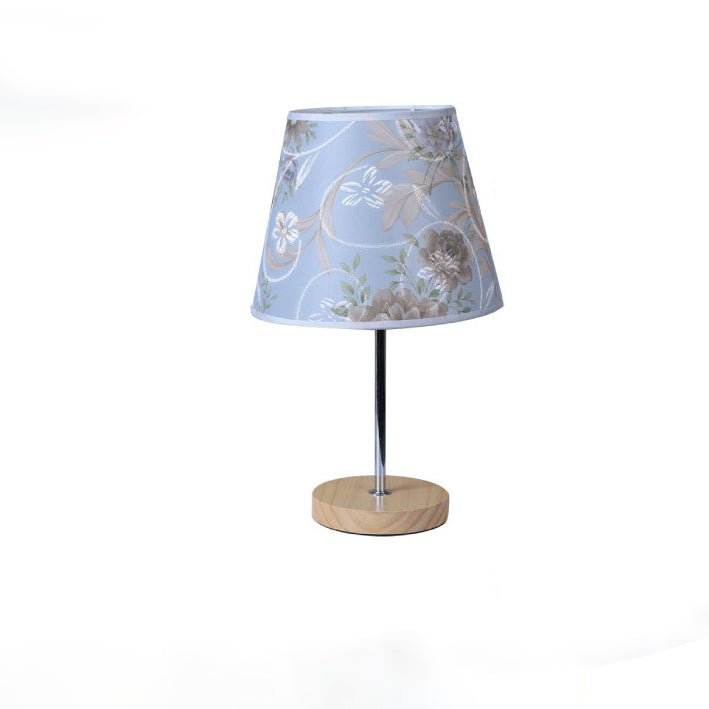 Modern Simplicity Fabric Round Shade Solid Wood 1-Light Table Lamp For Bedroom