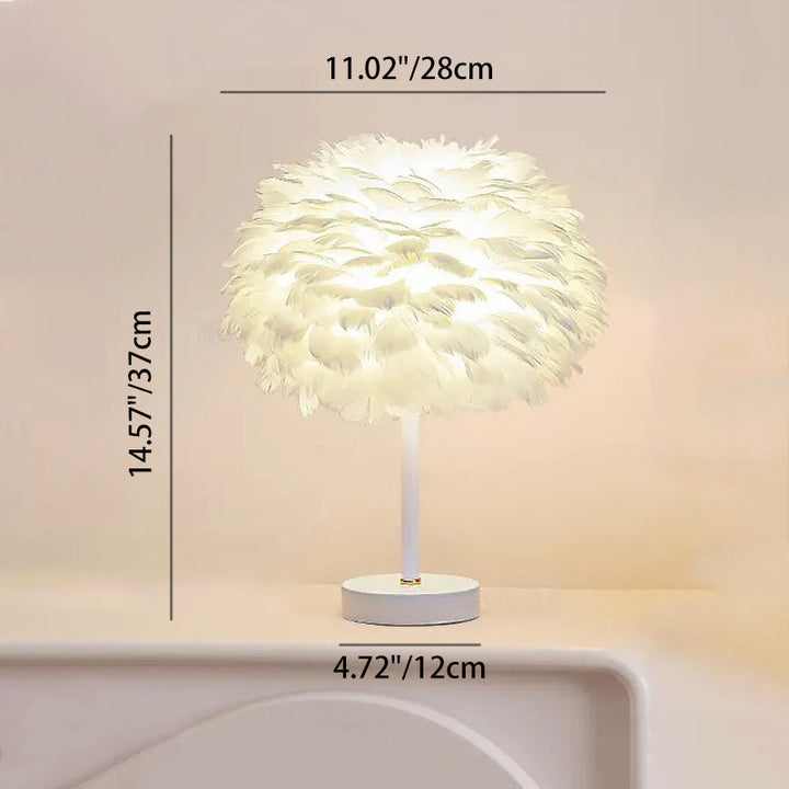 Contemporary Creative Feather Oval Shade Ice Cracked Ceramic Base 1-Light Table Lamp For Bedroom