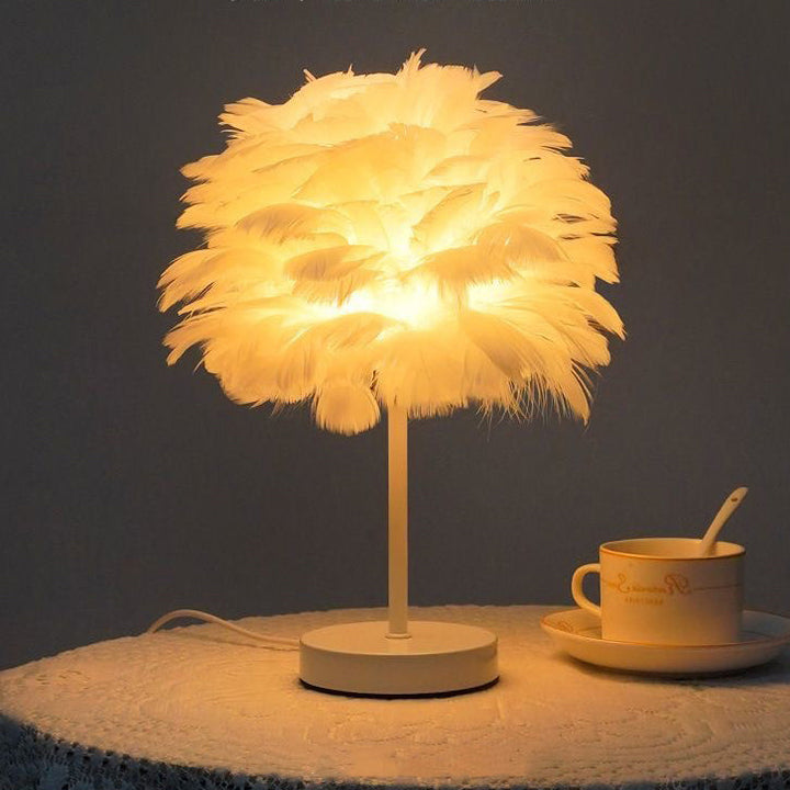 Contemporary Creative Feather Oval Shade Ice Cracked Ceramic Base 1-Light Table Lamp For Bedroom
