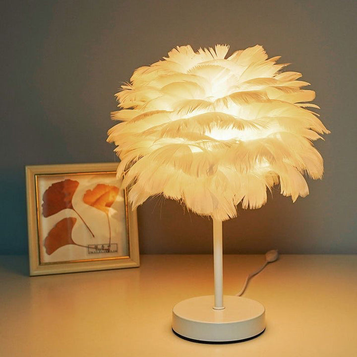 Contemporary Creative Feather Oval Shade Ice Cracked Ceramic Base 1-Light Table Lamp For Bedroom