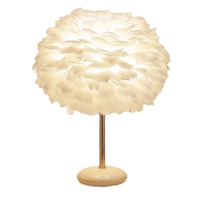 Contemporary Creative Feather Oval Shade Ice Cracked Ceramic Base 1-Light Table Lamp For Bedroom