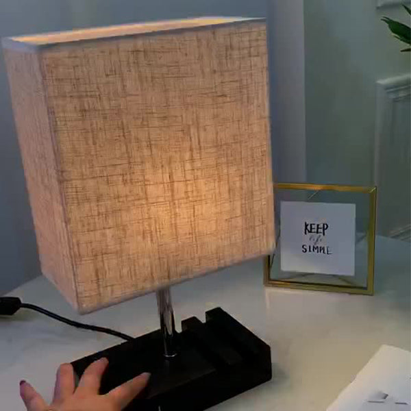 Contemporary Simplicity Fabric Rectangular Shade Iron Phone Holder 1-Light Table Lamp For Bedroom