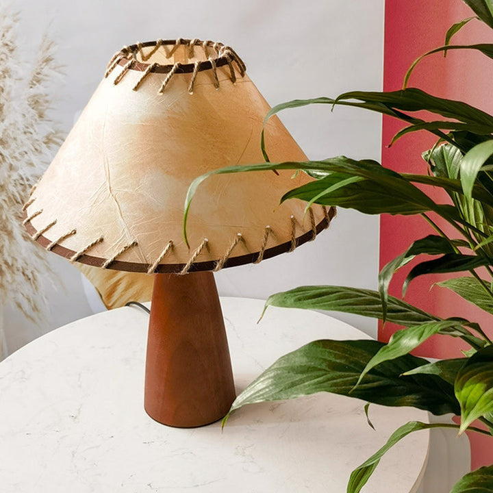 Contemporary Retro PVC Composite Fabric Conical Shade Solid Wood 1-Light Table Lamp For Home Office