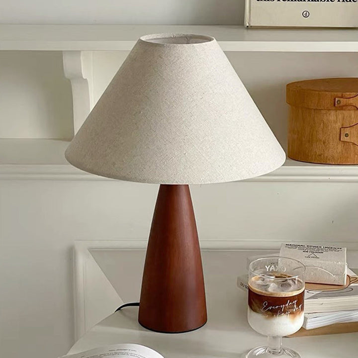 Contemporary Retro PVC Composite Fabric Conical Shade Solid Wood 1-Light Table Lamp For Home Office