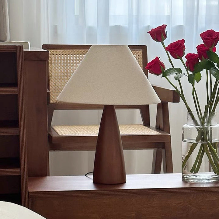 Contemporary Retro PVC Composite Fabric Conical Shade Solid Wood 1-Light Table Lamp For Home Office