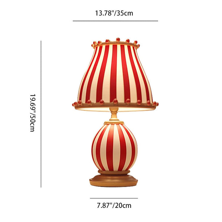 Contemporary Creative Circus Red &amp; White Striped Glass Round Shade Resin Base 1-Light Table Lamp For Bedroom