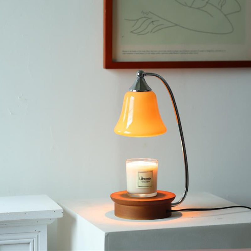 Contemporary Nordic Glass Bell Shade Solid Wood Base 1-Light Melting Wax Table Lamp For Bedroom