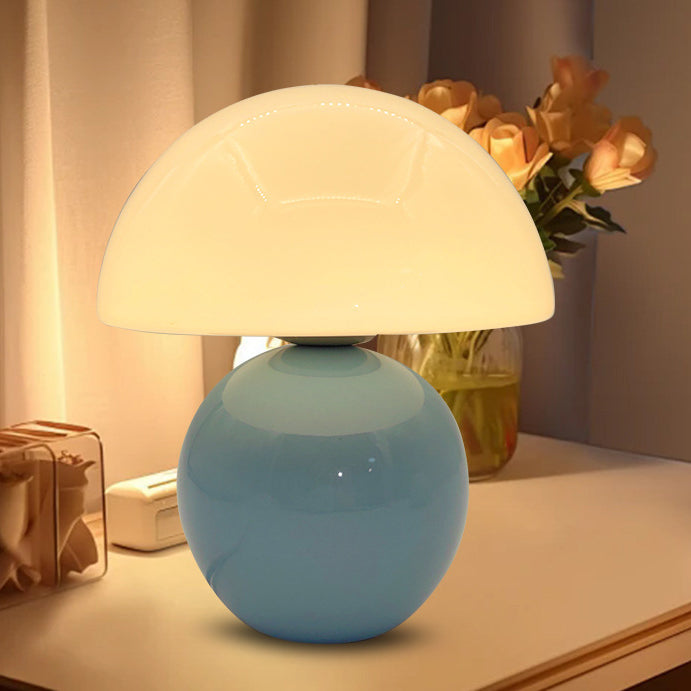 Contemporary Nordic Glass Semicircle Shade Ceramic Base 1-Light Table Lamp For Bedroom