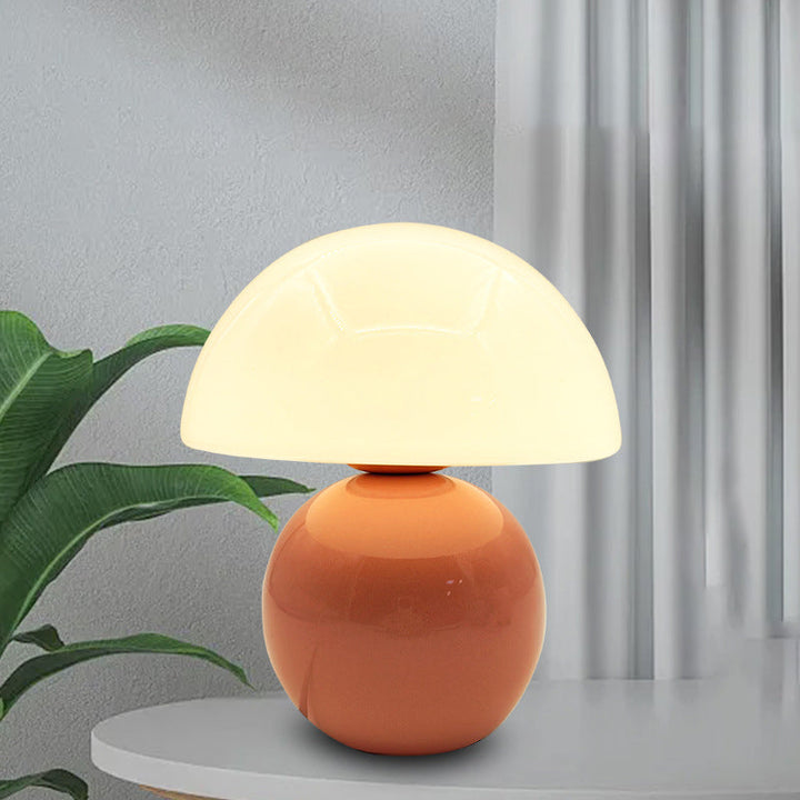 Contemporary Nordic Glass Semicircle Shade Ceramic Base 1-Light Table Lamp For Bedroom