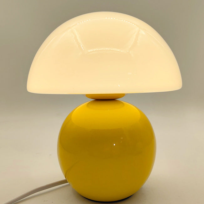 Contemporary Nordic Glass Semicircle Shade Ceramic Base 1-Light Table Lamp For Bedroom