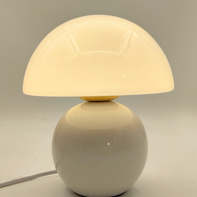 Contemporary Nordic Glass Semicircle Shade Ceramic Base 1-Light Table Lamp For Bedroom