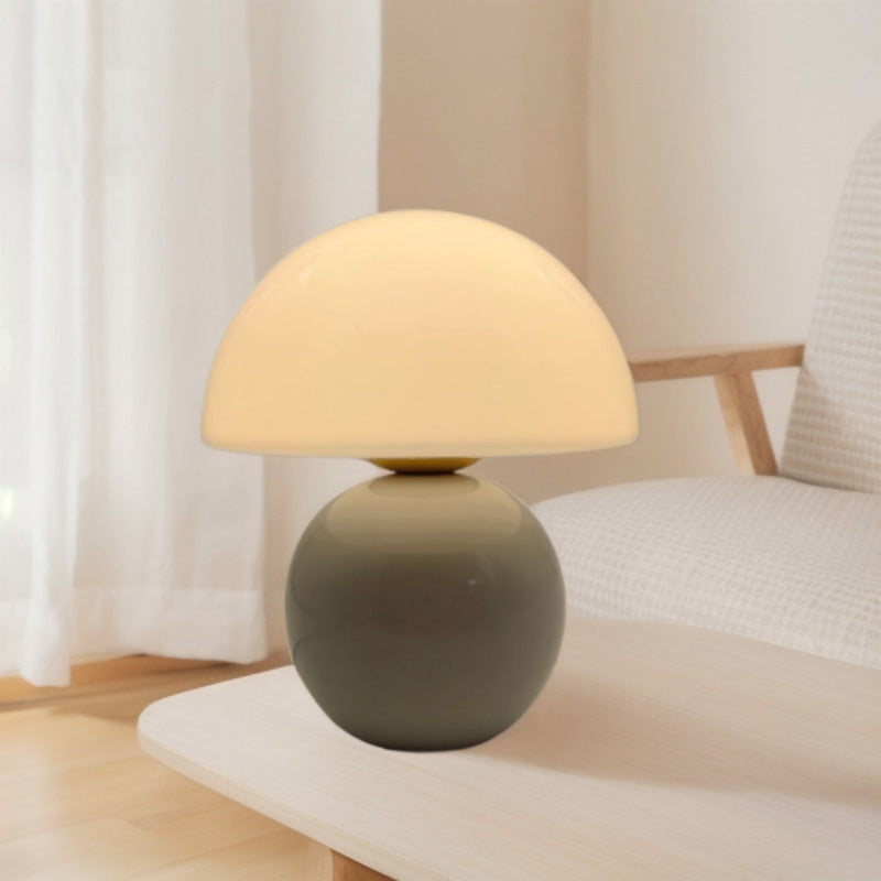 Contemporary Nordic Glass Semicircle Shade Ceramic Base 1-Light Table Lamp For Bedroom