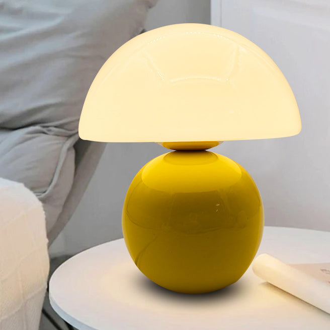 Contemporary Nordic Glass Semicircle Shade Ceramic Base 1-Light Table Lamp For Bedroom