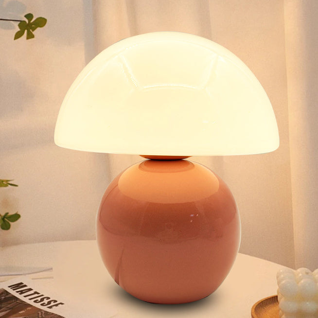 Contemporary Nordic Glass Semicircle Shade Ceramic Base 1-Light Table Lamp For Bedroom