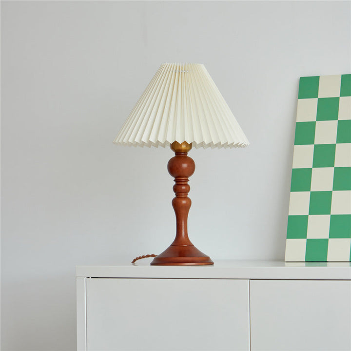 Traditional Vintage Solid Wood Linen Conical Shade 1-Light Table Lamp For Bedroom