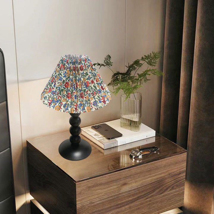 Traditional French Pleated Fabric Conical Shade Iron 1-Light Table Lamp For Bedroom