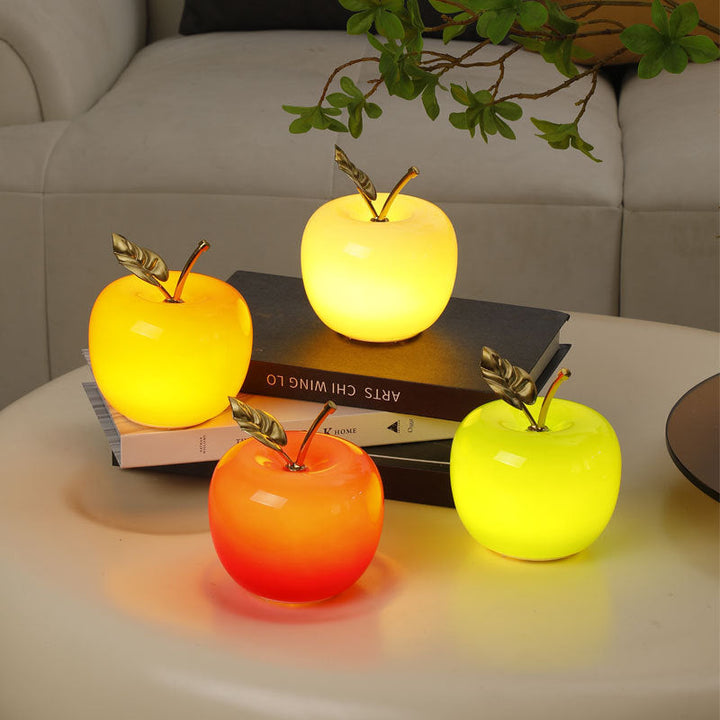 Contemporary Creative Apple Glass Shade Iron Golden Leaf Decoration LED Night Light Table Lamp For Bedroom