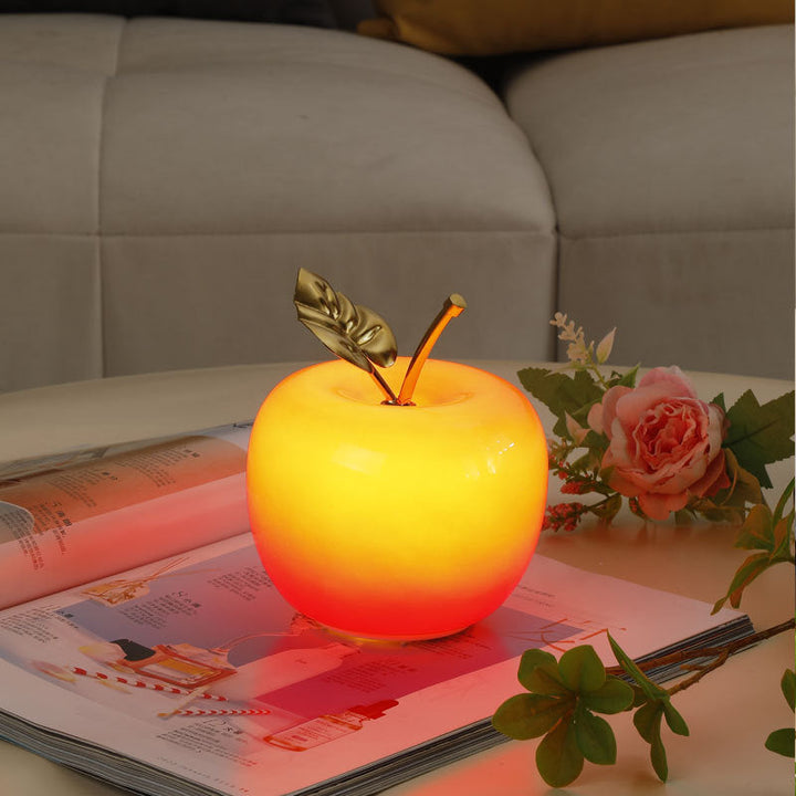Contemporary Creative Apple Glass Shade Iron Golden Leaf Decoration LED Night Light Table Lamp For Bedroom