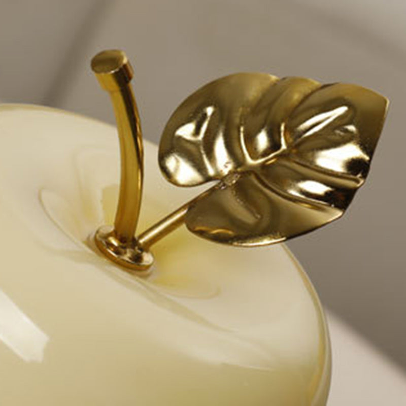 Contemporary Creative Apple Glass Shade Iron Golden Leaf Decoration LED Night Light Table Lamp For Bedroom