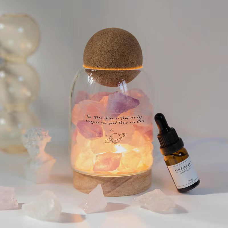 Traditional French Cork Base Decorative Ore Stone Aromatherapy Essential Oil Diffuser LED Night Light For Bedroom
