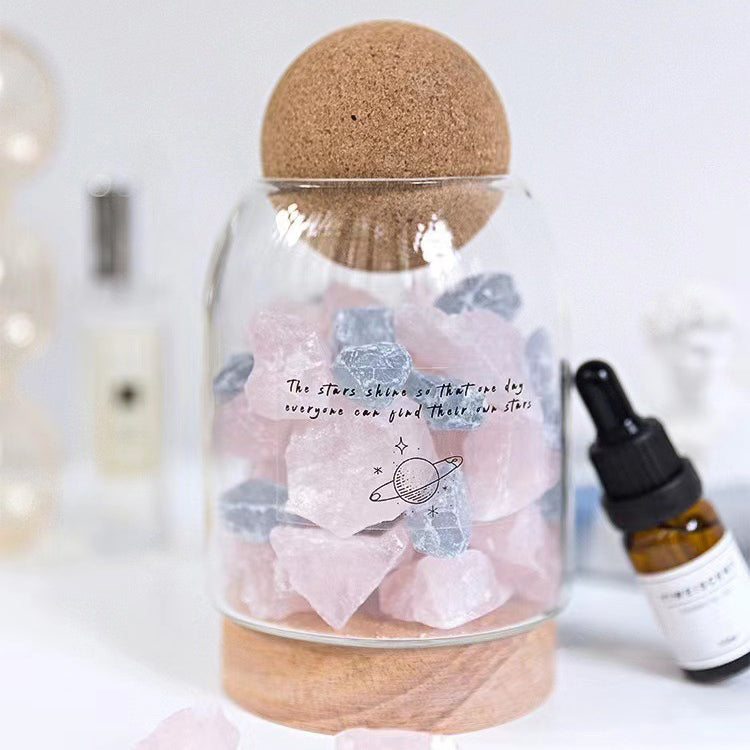 Traditional French Cork Base Decorative Ore Stone Aromatherapy Essential Oil Diffuser LED Night Light For Bedroom