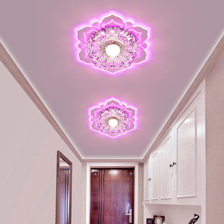 Contemporary Luxury Floral Dazzling Crystal Acrylic LED Flush Mount Ceiling Light For Hallway