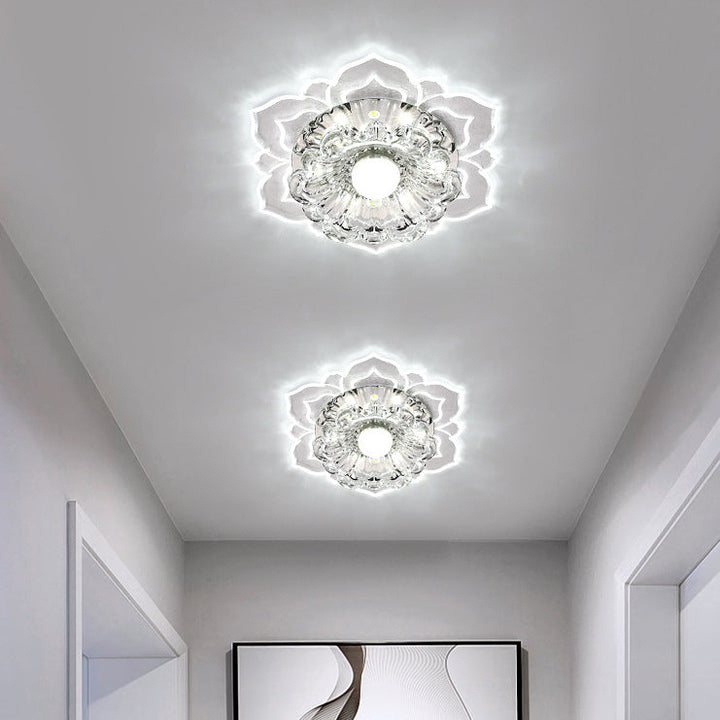 Contemporary Luxury Floral Dazzling Crystal Acrylic LED Flush Mount Ceiling Light For Hallway