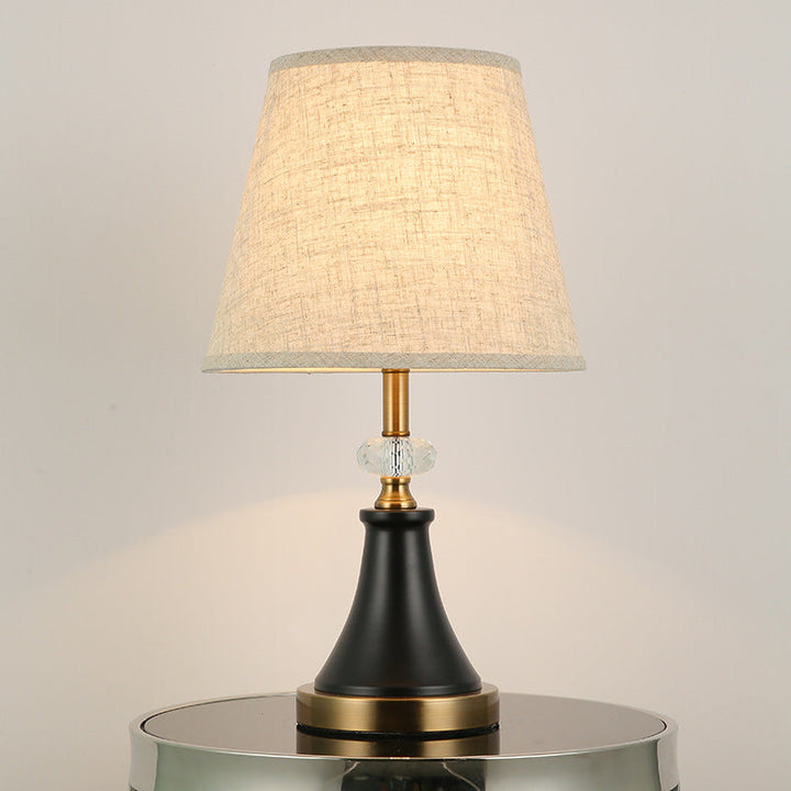 Traditional Colonial Fabric Round Shade Hardware Base 1-Light Table Lamp For Bedroom