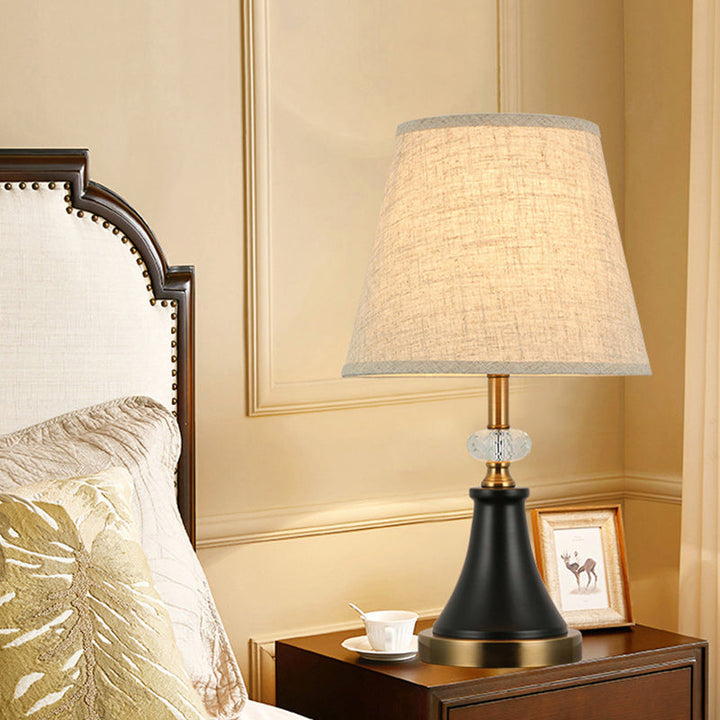 Traditional Colonial Fabric Round Shade Hardware Base 1-Light Table Lamp For Bedroom