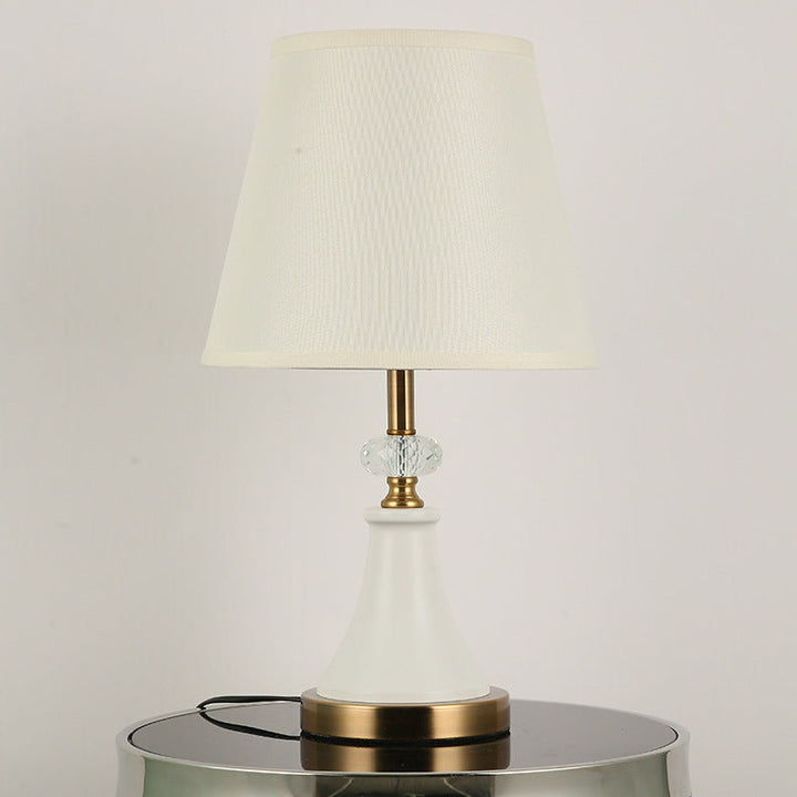 Traditional Colonial Fabric Round Shade Hardware Base 1-Light Table Lamp For Bedroom