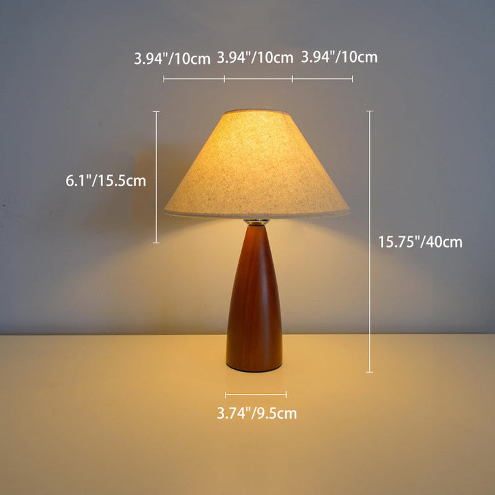 Modern Transitional Conical Fabric Shade Solid Wood Base 1-Light Table Lamp For Bedroom