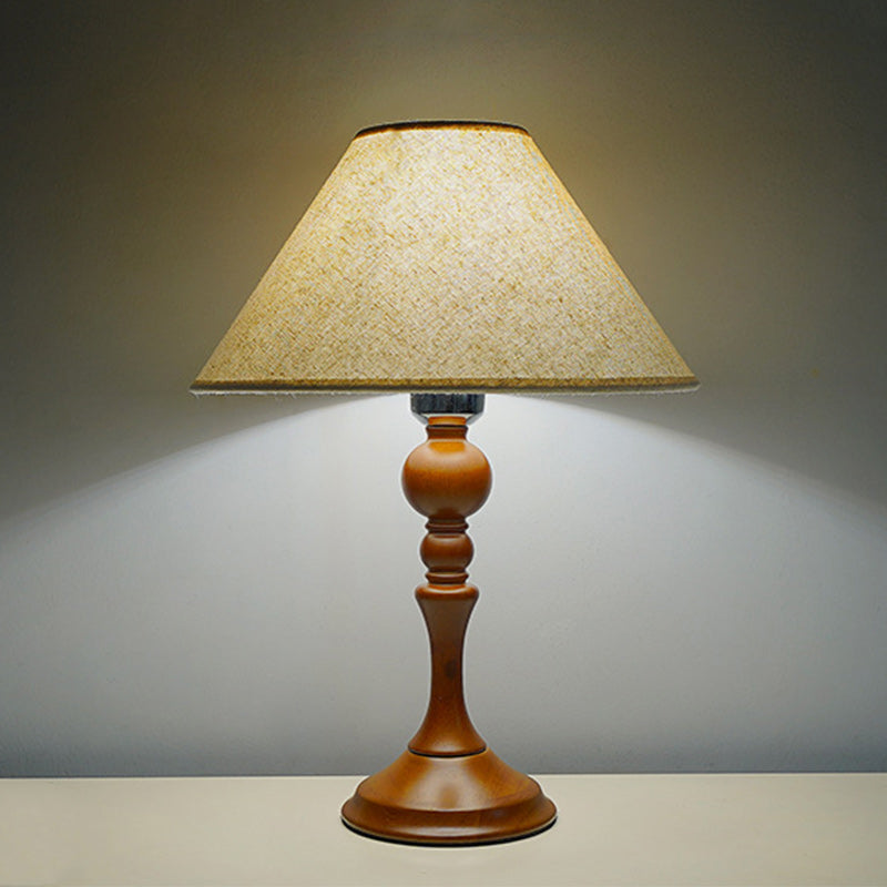 Modern Transitional Conical Fabric Shade Solid Wood Base 1-Light Table Lamp For Bedroom