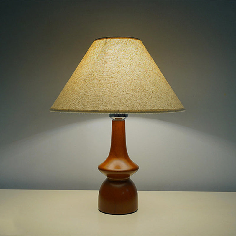 Modern Transitional Conical Fabric Shade Solid Wood Base 1-Light Table Lamp For Bedroom